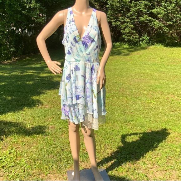 NWT $138 BCBGeneration | Aquashell | Racerback Tiered Lace Inset Dress | 10 - Picture 2 of 15